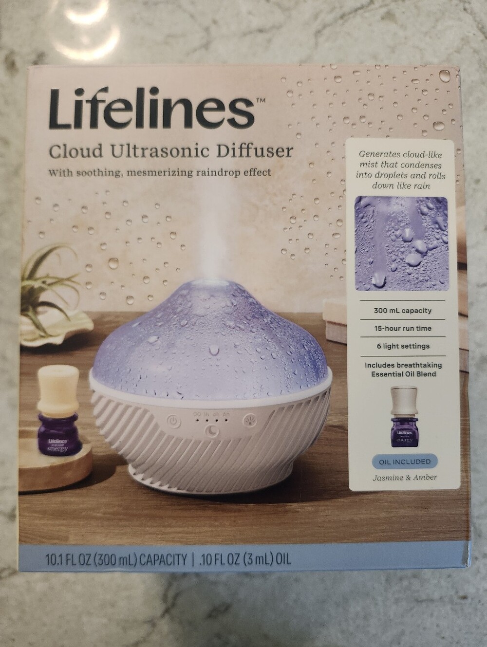 Lifelines Cloud Ultrasonic Diffuser 300ml Auto Shut Off--NEW In Box--NO OIL
